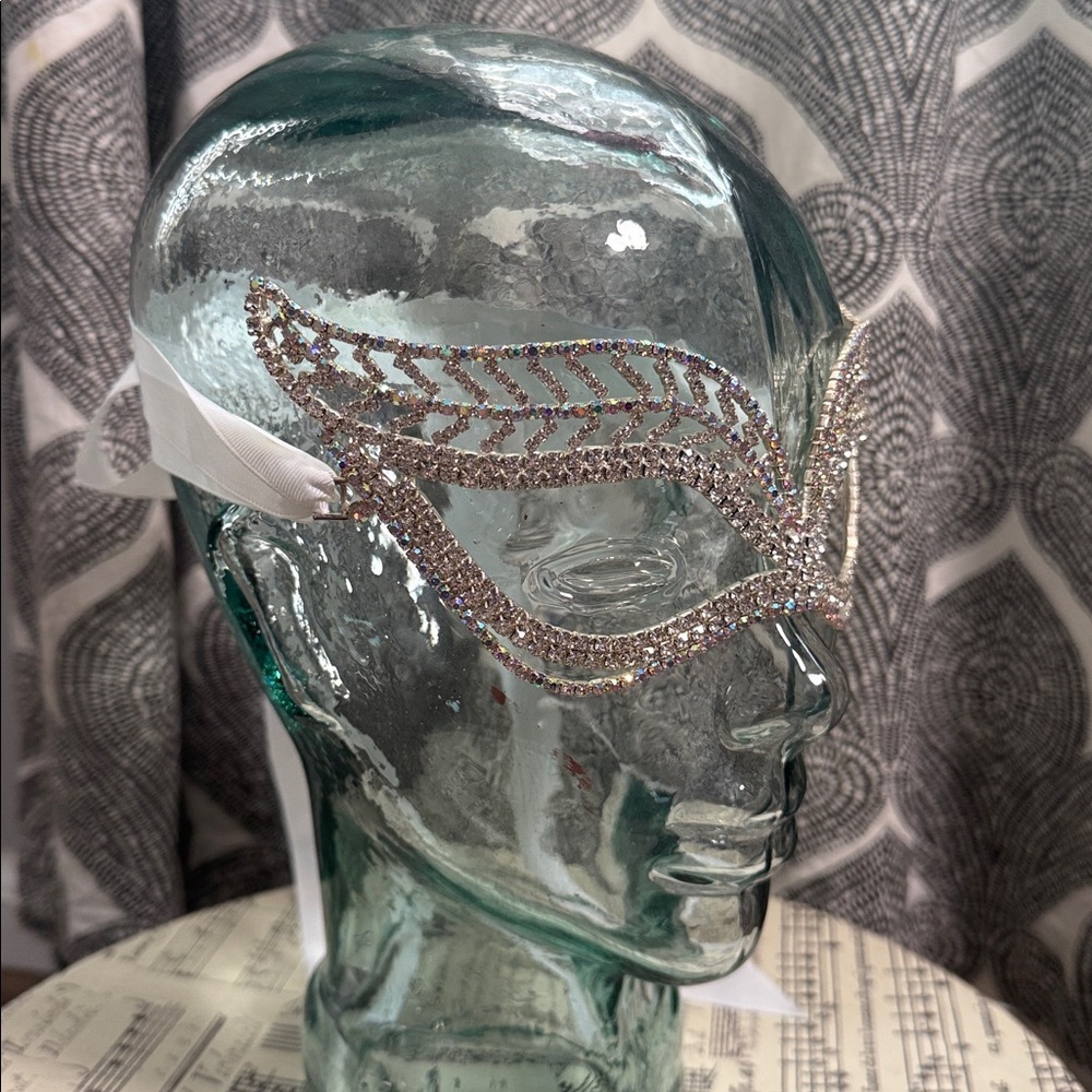 Silver Toned Rhinestone Encrusted Masquerade Mask - Picture 3 of 5